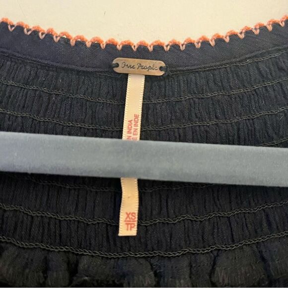 Free People Wind Willow Long Sleeve Peasant Style VNeck Mini Dress Navy Pink XS - Picture 13 of 14